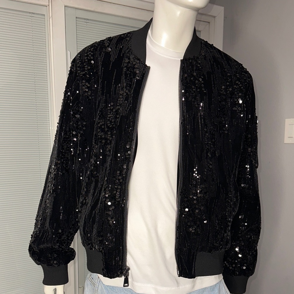 Forever 21 Black Sequin Bomber Jacket